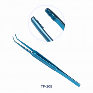 Пинцет м/х атравматичный, изогнутый под 45 град, 173 мм, титан