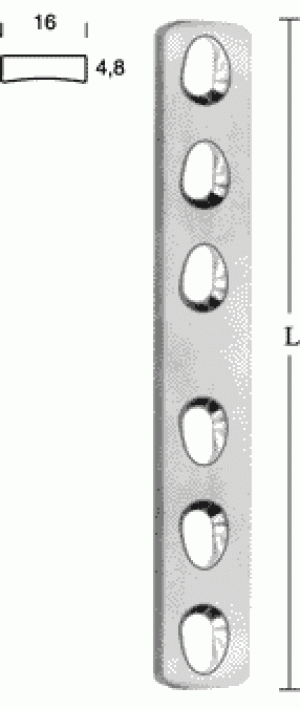Пластина прямая широкая 16х4,5 мм, дл. 103 мм, 6 отв.