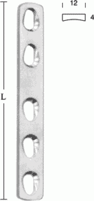 Пластина прямая узкая 12х4 мм, дл. 119 мм, 7 отв.